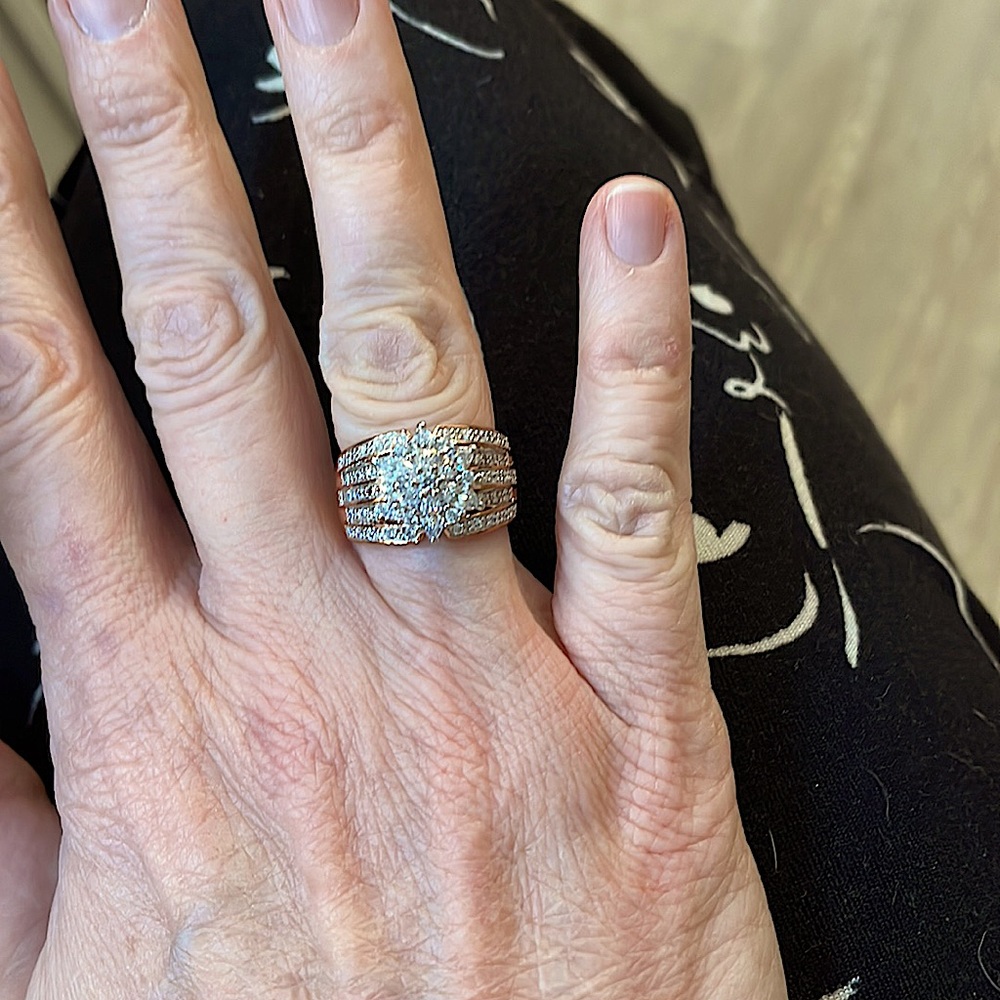 Diamonique x Lisa Mason Floral Ring size 5 sterling silver/14k rose gold plating